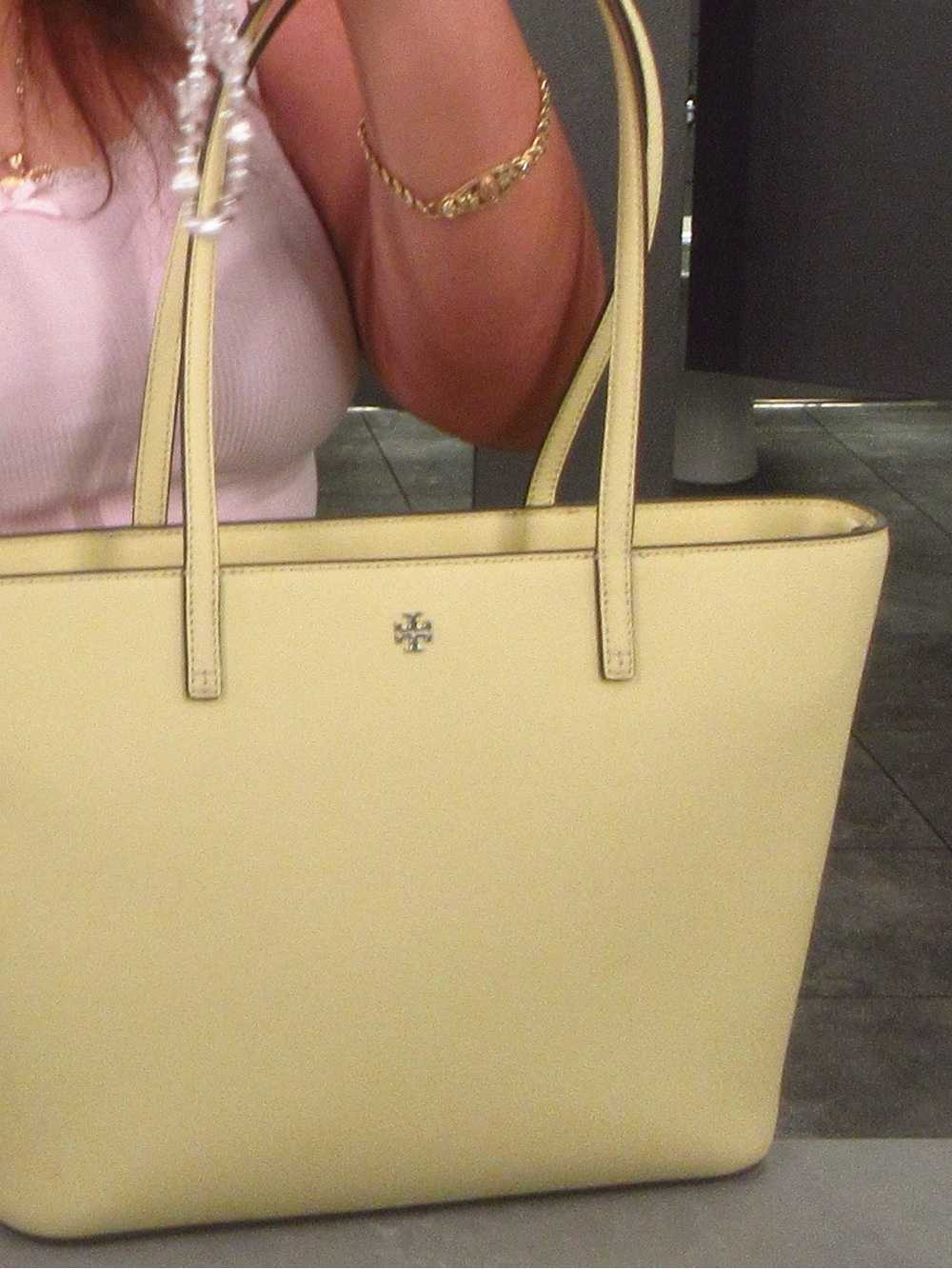 Tory Burch Cream Leather Tote with Logo Hardware
